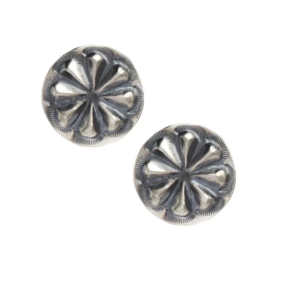 NRS Sterling Silver Floral Concho Stud Earrings