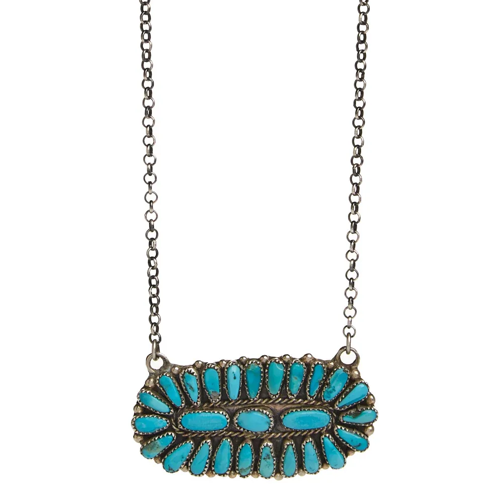 NRS Sterling Silver Ov Pendant Turquoise Stone Necklace - Image 2