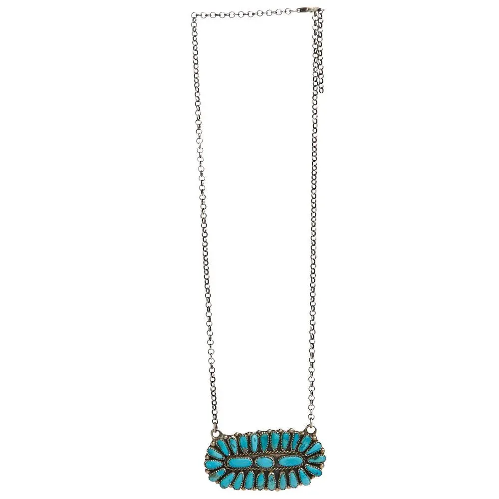 NRS Sterling Silver Ov Pendant Turquoise Stone Necklace