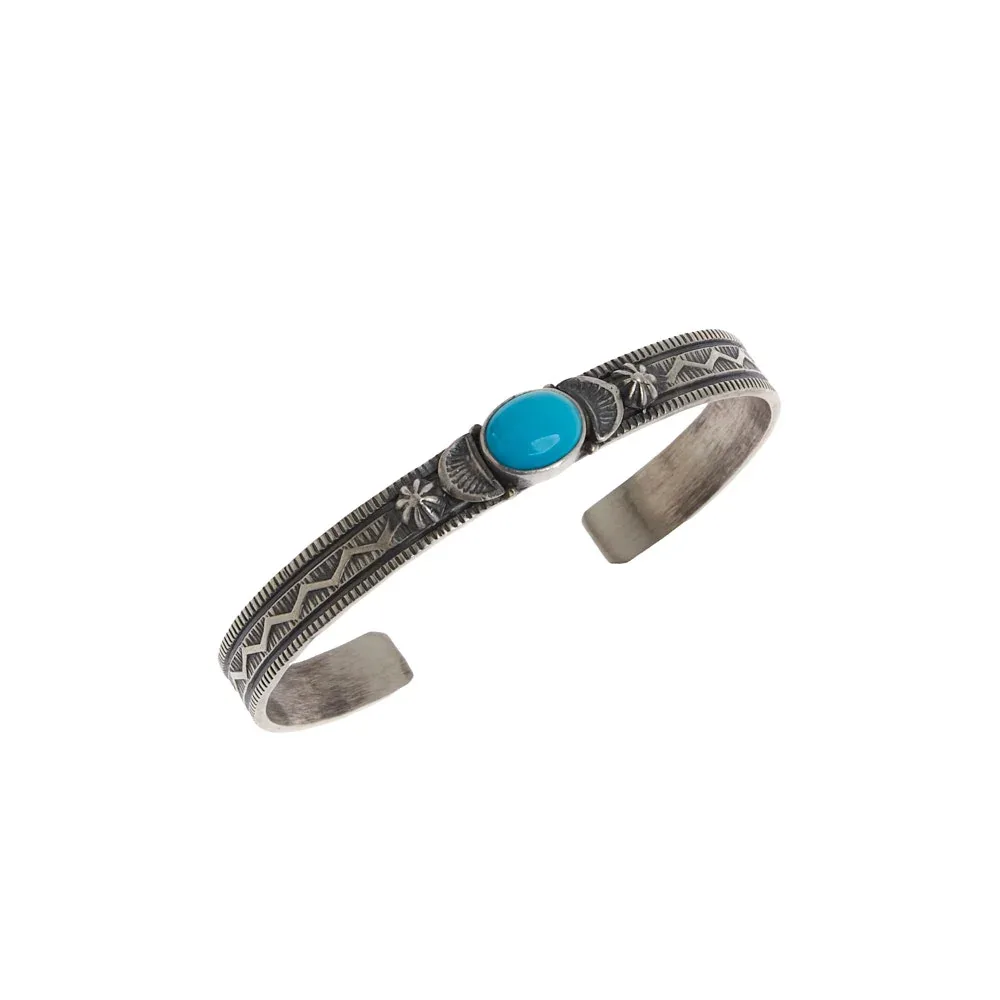 NRS Sterling Silver Single Turquoise Stone Cuff - Image 2