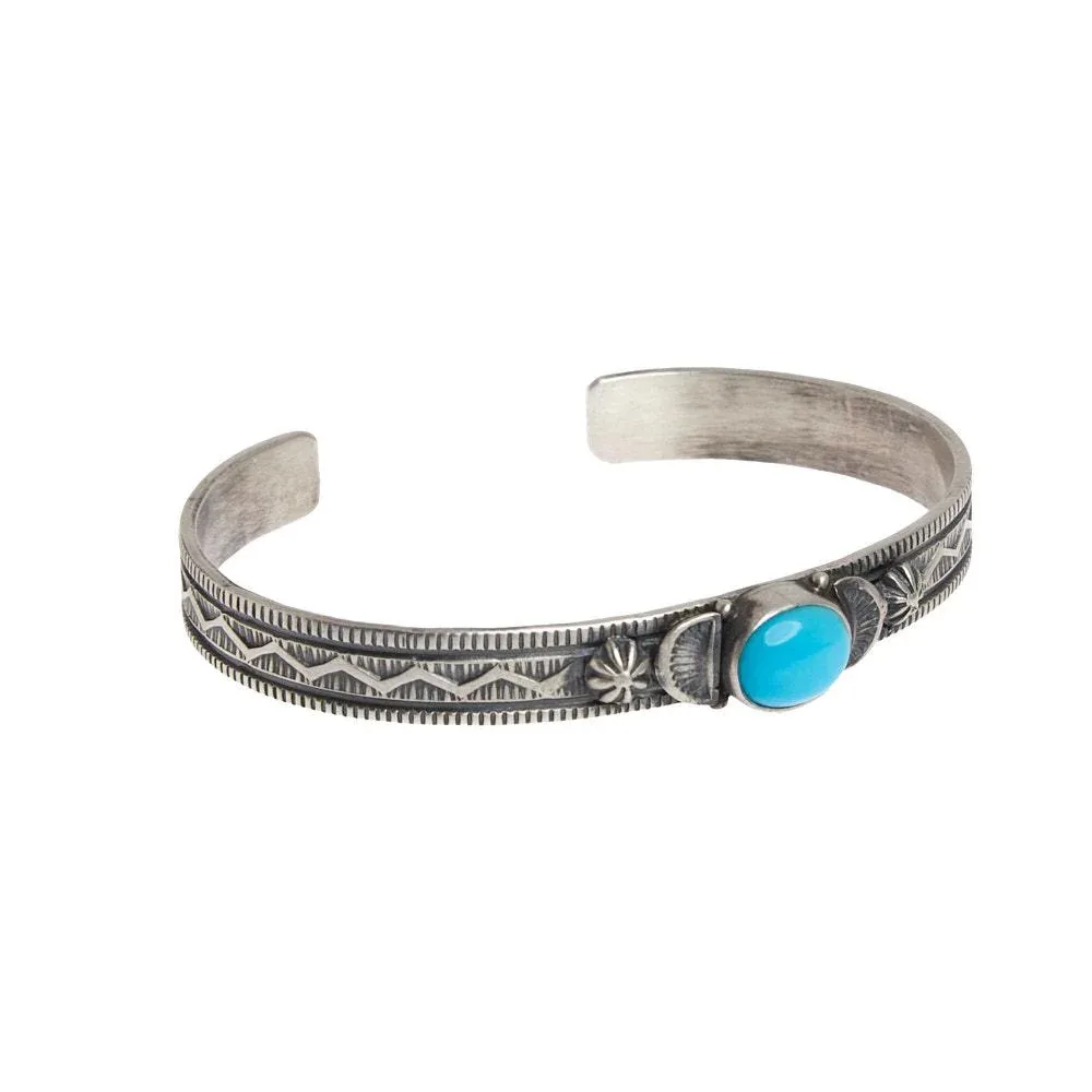 NRS Sterling Silver Single Turquoise Stone Cuff