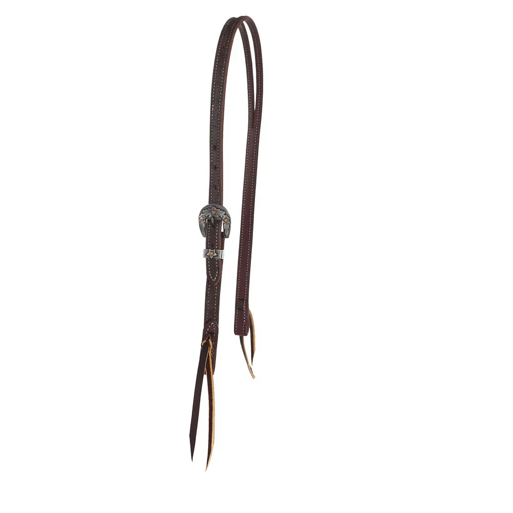 NRS Tack 3/4in Chocolate Roughout Split Headstall with Floral Heel Buckles