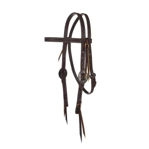 NRS Tack 3/4in Chocolate Roughout Straight Browband Headstall with Floral Cart Buckles