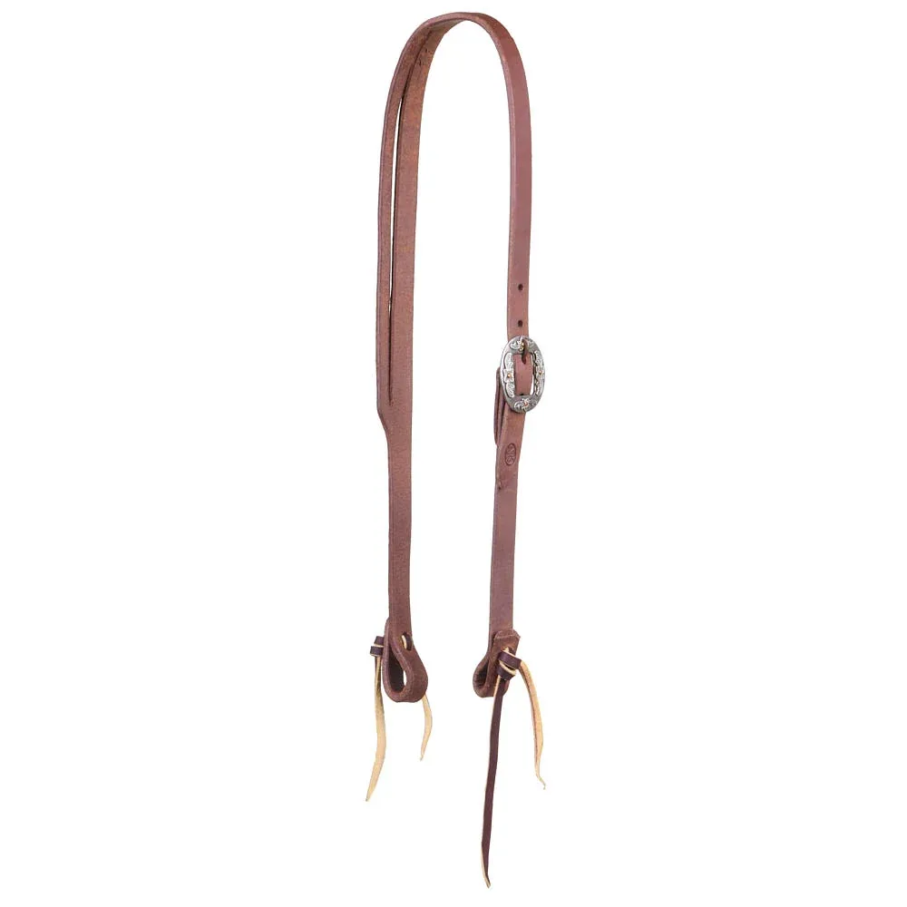 NRS Tack 3/4in Indian Tan Oiled Floral Cart Buckle Slit Ear Headstall