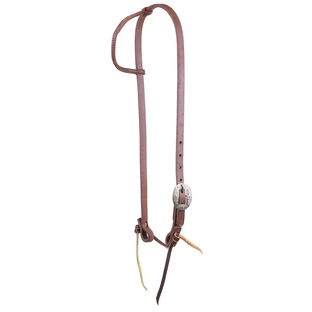 NRS Tack 5/8in Indian Tan Oiled Floral Cart Buckle Single Ear Headstall