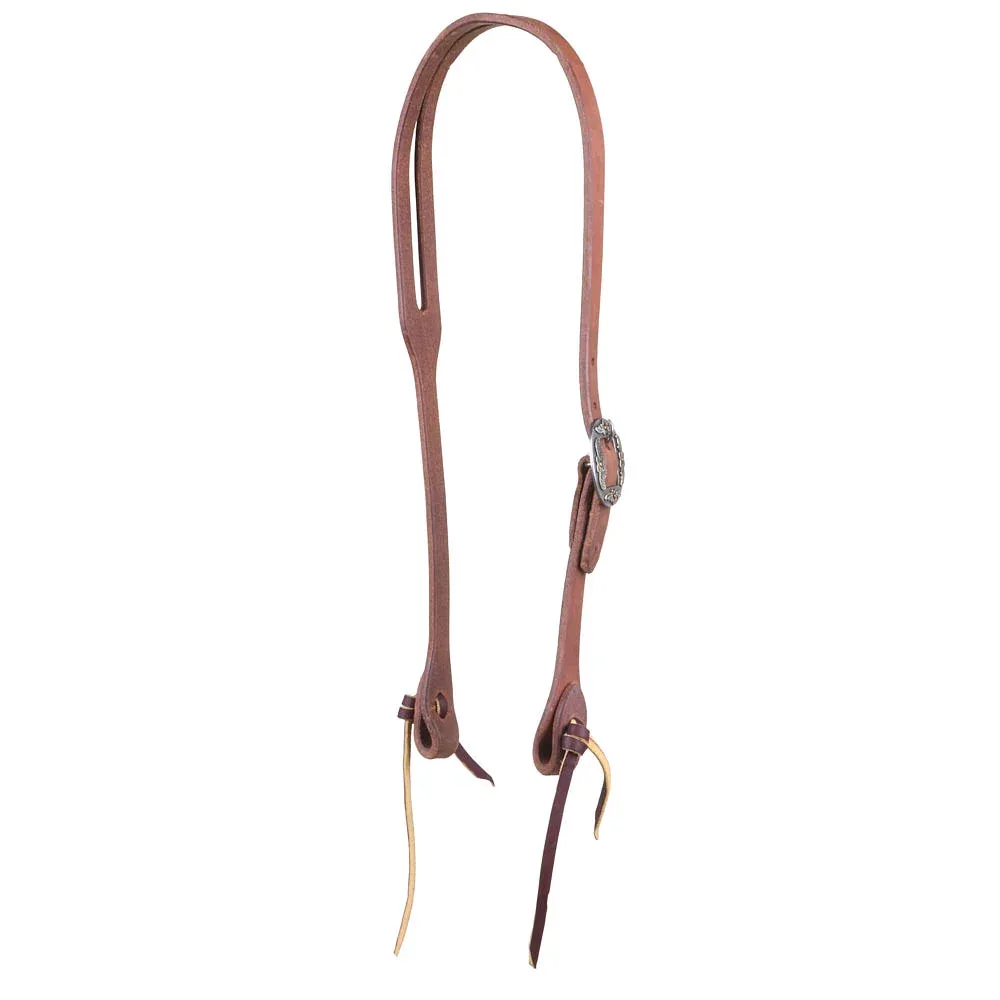 NRS TACK 5/8in Indian Tan Oiled Floral Cart Buckle Slot Ear Headstall