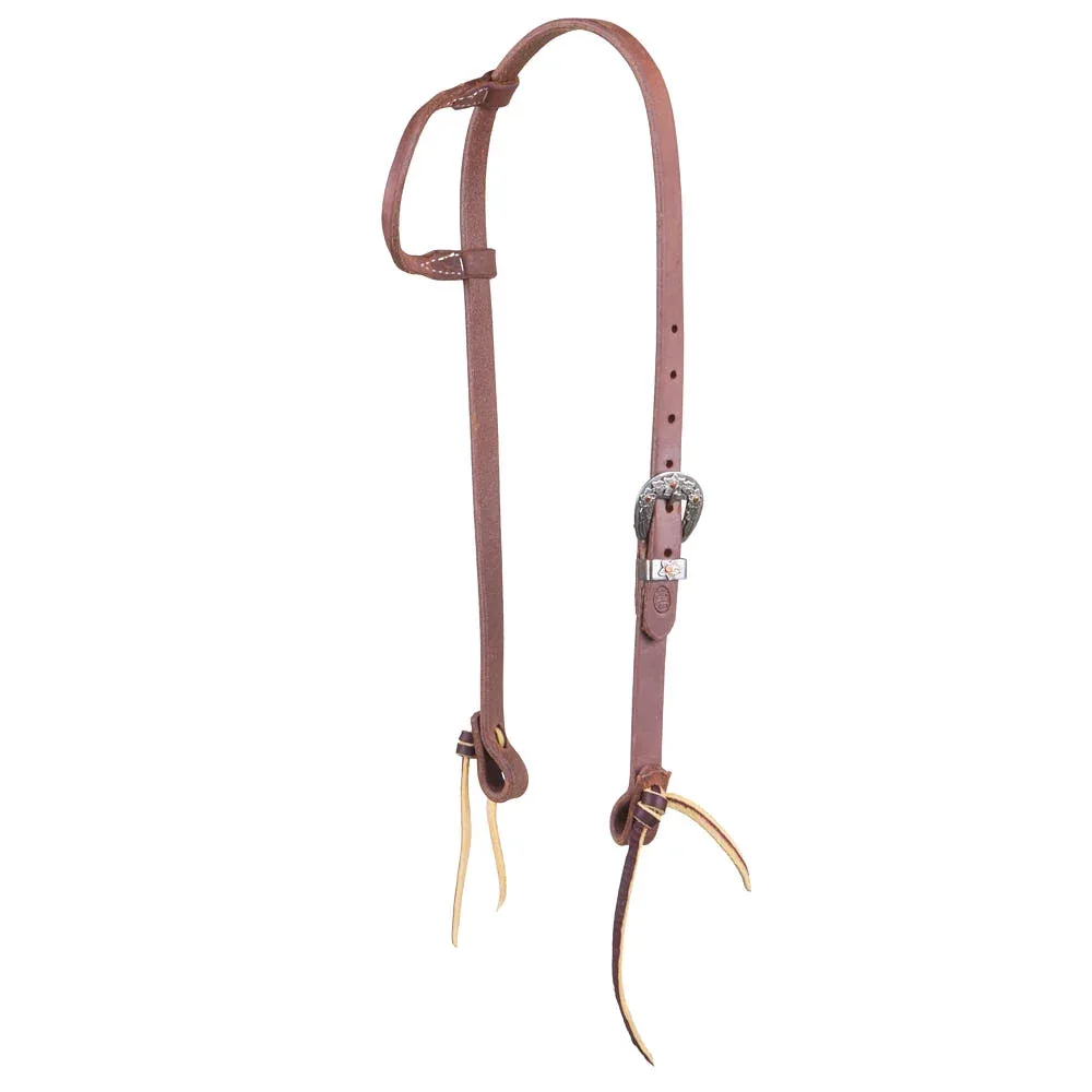 NRS Tack 5/8in Indian Tan Oiled Floral Heel Buckle Rolled Single Ear Headstall
