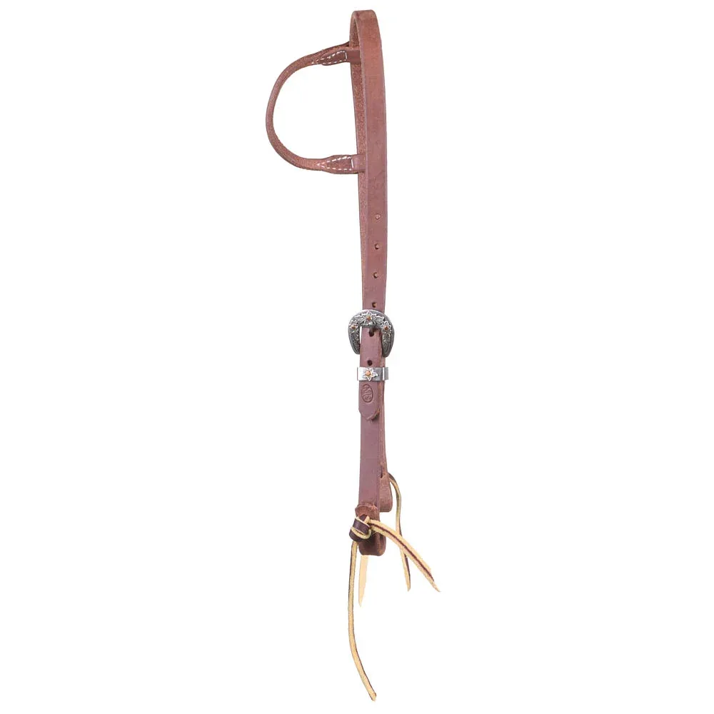 NRS Tack 5/8in Indian Tan Oiled Floral Heel Buckle Rolled Single Ear Headstall - Image 2