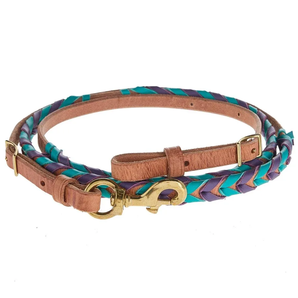 NRS TACK 5/8in Purple and Turquoise Laced Barrel Reins