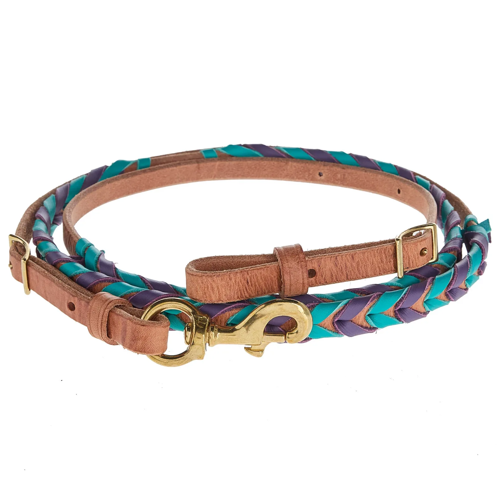 NRS TACK 5/8in Purple and Turquoise Laced Barrel Reins - Image 2