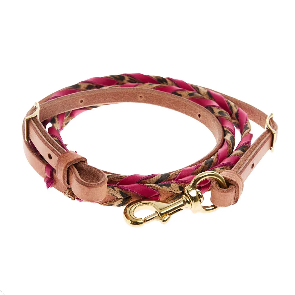 NRS TACK Fuchsia and Leopard Laced Barrel Reins