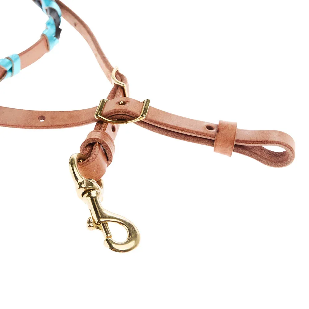 NRS Tack Metallic Turquoise and Black Laced Barrel Reins - Image 2