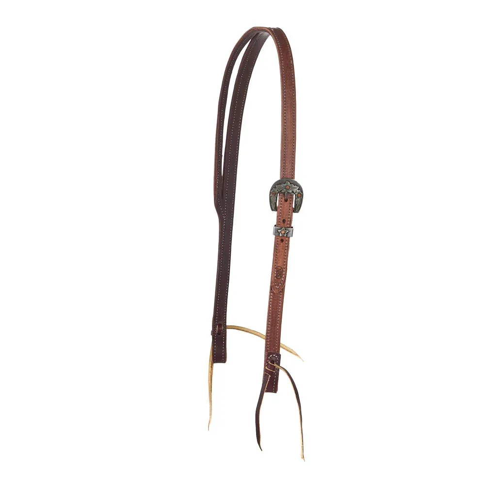 NRS Tack Premium Split Ear Headstall with Floral Heel Buckle