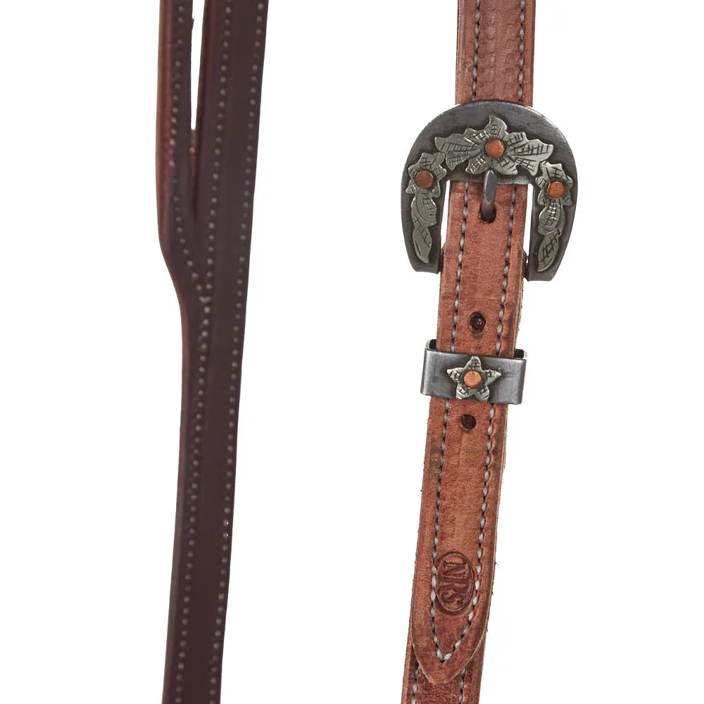 NRS Tack Premium Split Ear Headstall with Floral Heel Buckle - Image 2