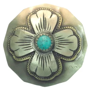 NRS Turquoise 4 Petal Silver Flower 1.5in Screwback Concho