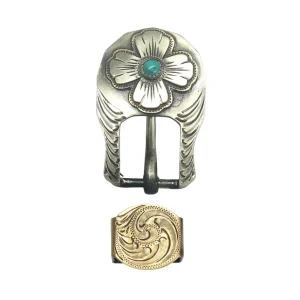 NRS Turquoise 4 Petal Silver Flower 3/4in. Buckle And Keeper