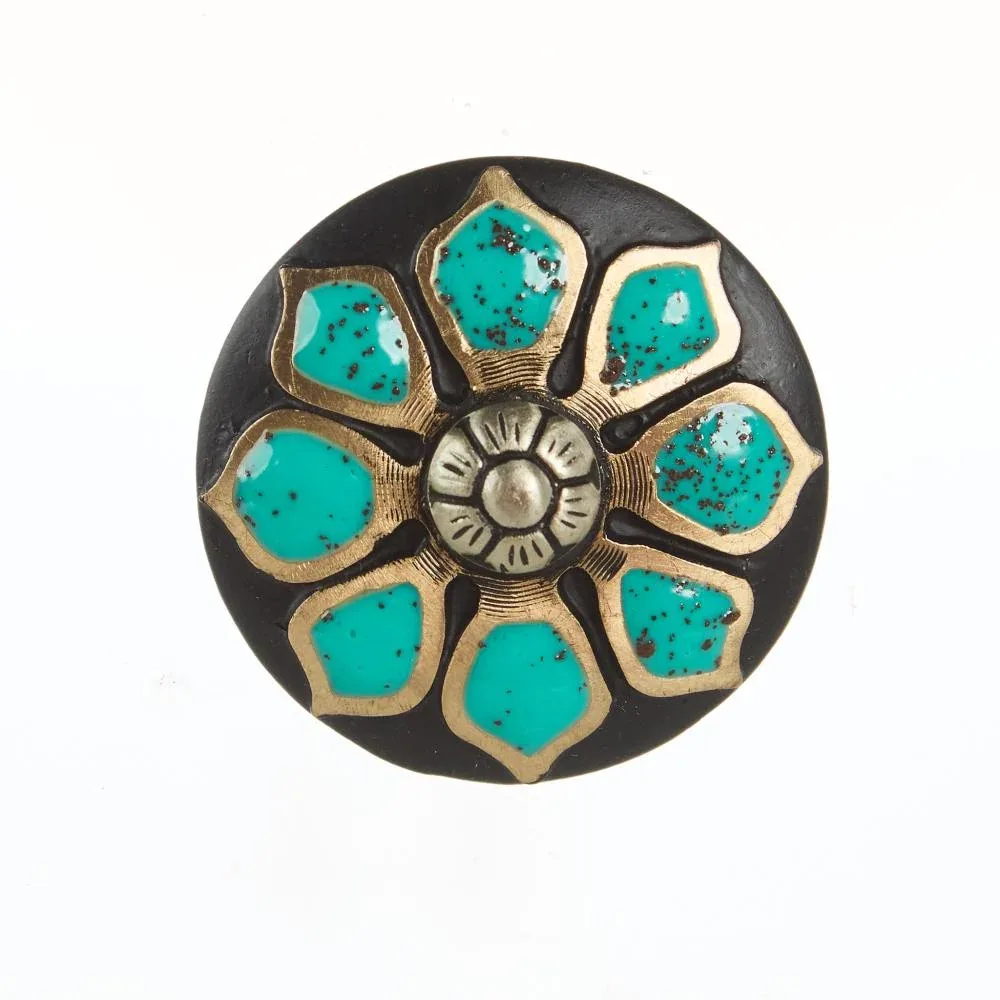 NRS Turquoise Brass Flower 1.5in Screwback Concho