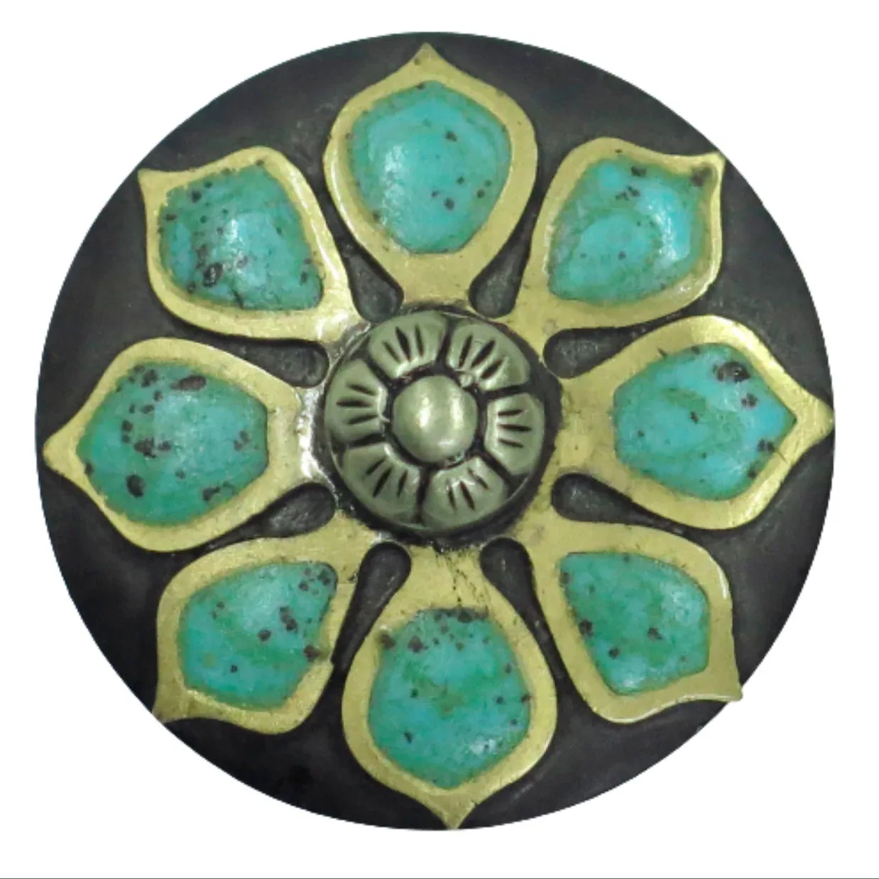 NRS Turquoise Brass Flower 1.5in Screwback Concho - Image 2