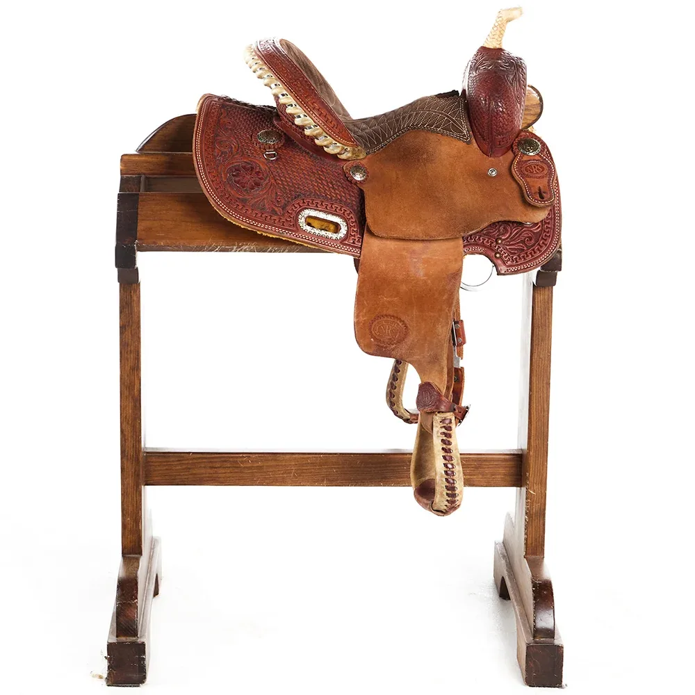 NRS Used 12in Basket Floral Combo Tooled Youth Barrel Saddle - Image 2