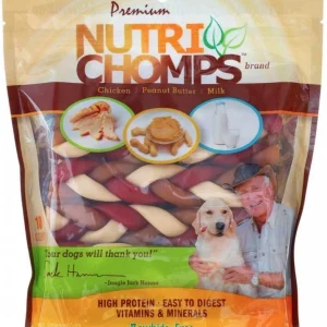 Nutri Chomps Premium Mixed Flavor Braids Dog Chews 6 Inch