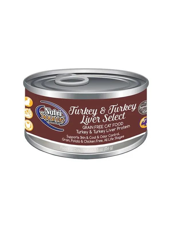 Nutrisource Grain Free Turkey & Turkey Liver Select Cat Canned Canned Cat Food - 5.5 oz - Case of 12