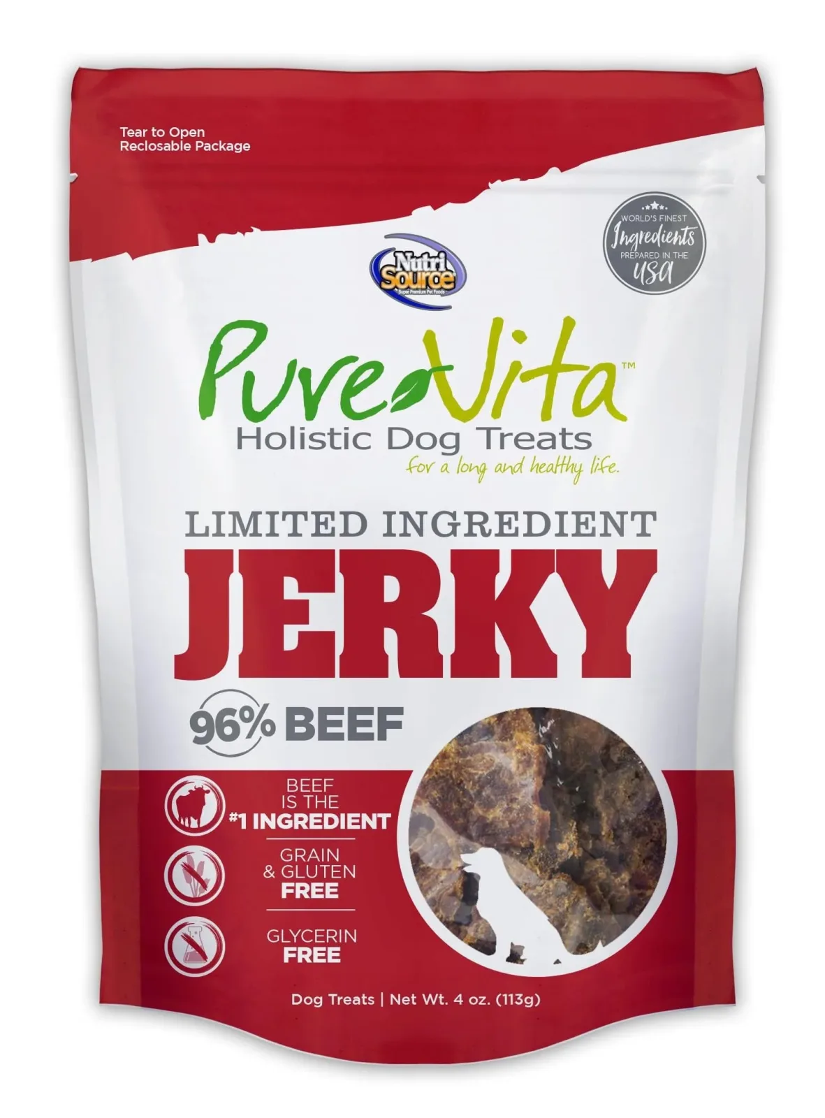Nutrisource Pure Vita Beef Jerky Dog Treats - 4 oz