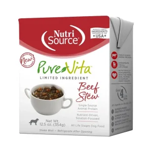 Nutrisource Pure Vita Beef Stew Tetra Packs Wet Dog Food - 12.5 oz - Case of 12