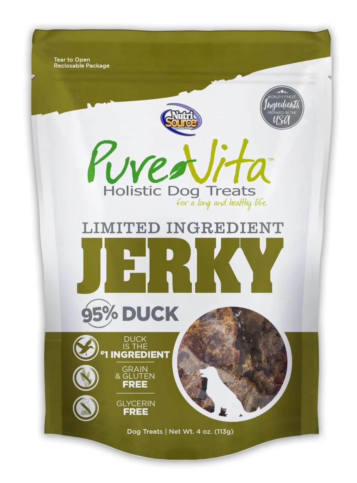 Nutrisource Pure Vita Duck Jerky Dog Treats - 4 oz