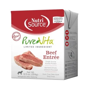 Nutrisource Pure Vita Grain-Free Beef Entrée Tetra Packs Wet Dog Food - 12.5 oz - Case of 12