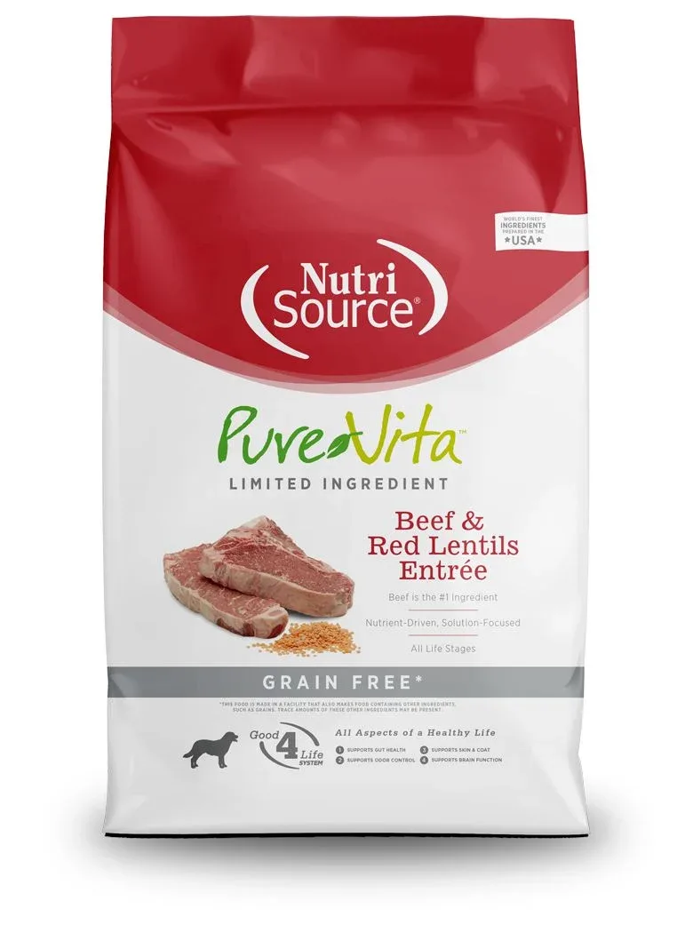 Nutrisource Pure Vita Grain Free Beef & Lentil Dry Dog Food - 15 lb Bag