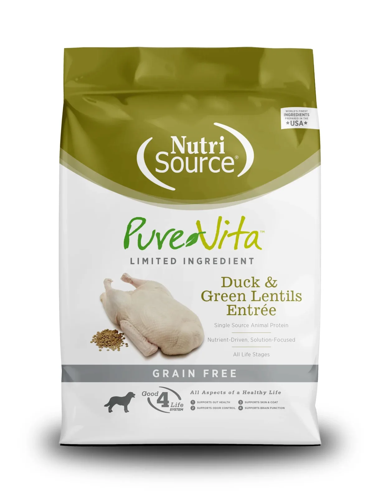 Nutrisource Pure Vita Grain Free Duck & Lentil Dry Dog Food - 15 lb Bag