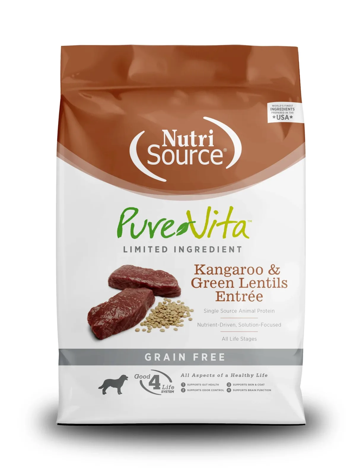 Nutrisource Pure Vita Grain Free Kangaroo & Lentil Dry Dog Food - 5 lb Bag