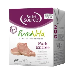 Nutrisource Pure Vita Grain-Free Pork Entrée Tetra Packs Wet Dog Food - 12.5 oz - Case of 12