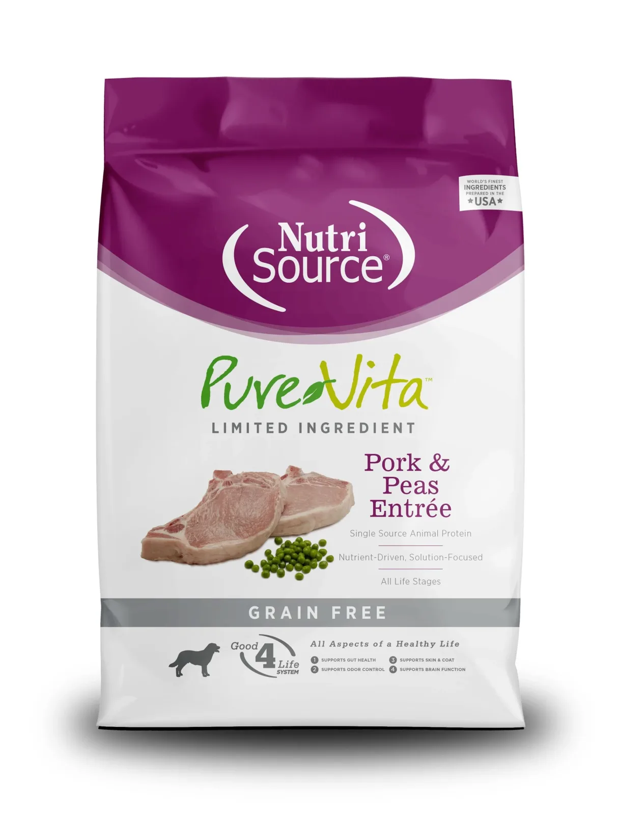 Nutrisource Pure Vita Grain Free Pork & Peas Dry Dog Food - 5 lb Bag