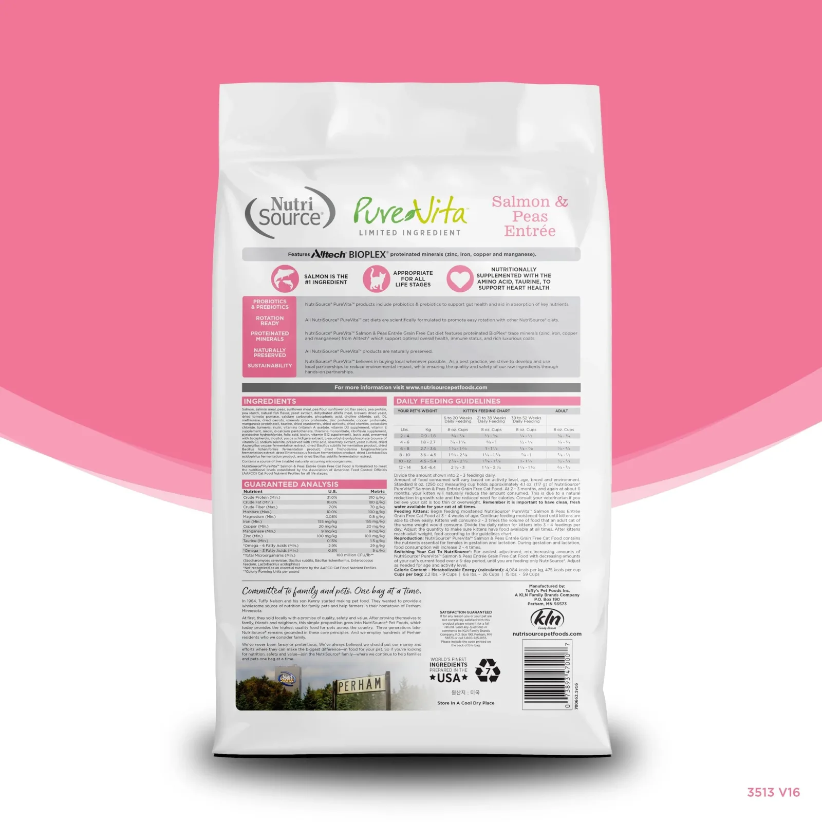 Nutrisource Pure Vita Grain Free Salmon & Peas Entrée (10 per bale) Dry Cat Food - 2.2 lb Bag - Image 2
