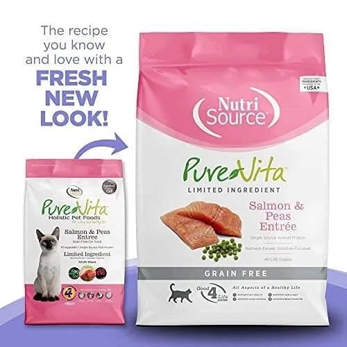 Nutrisource Pure Vita Grain Free Salmon & Peas Entrée Dry Cat Food - 12 lb Bag - Image 2