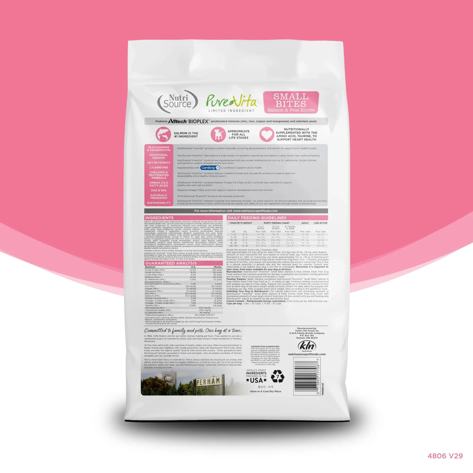 Nutrisource Pure Vita Grain Free Small Salmon & Peas Entrée Dry Dog Food - 15 lb Bag - Image 2