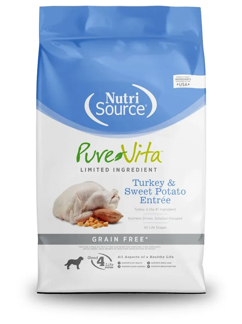 Nutrisource Pure Vita Grain Free Turkey & Sweet Potato Entrée Dry Dog Food - 25 lb Bag