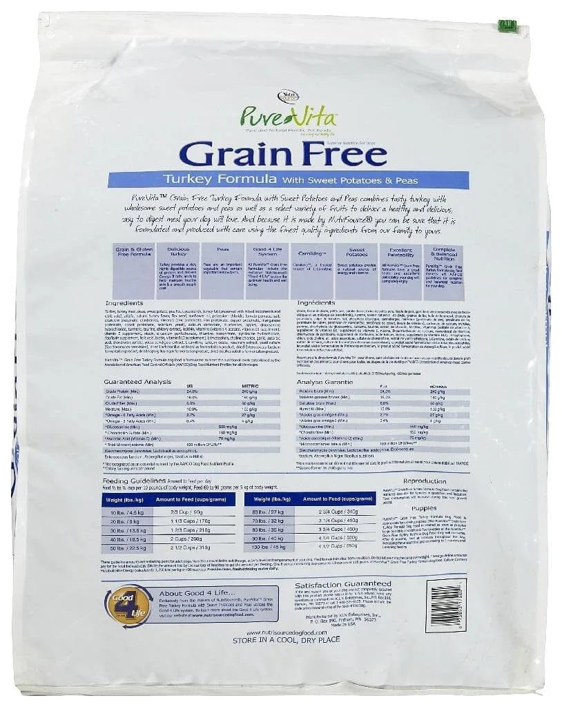 Nutrisource Pure Vita Grain Free Turkey & Sweet Potato Entrée Dry Dog Food - 25 lb Bag - Image 2