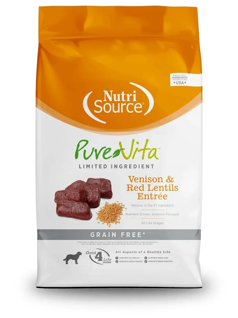 Nutrisource Pure Vita Grain Free Venison (8 per bale) Dry Dog Food - 5 lb Bag