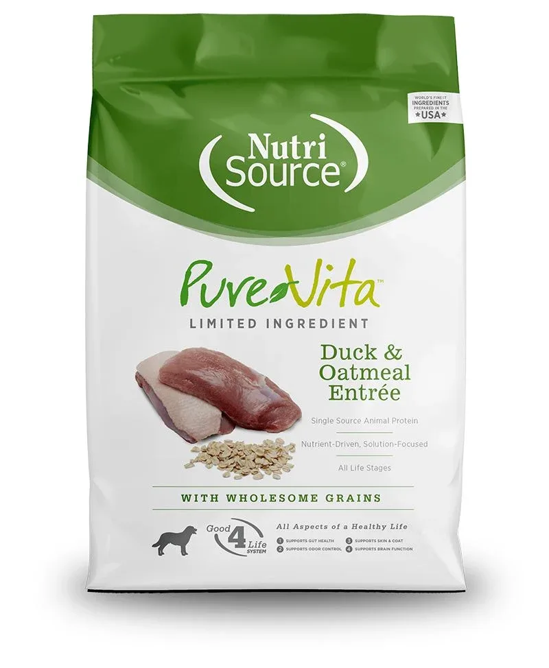 Nutrisource Pure Vita Small Bites Duck & Oatmeal (8 per bale) Dry Dog Food - 5 lb Bag