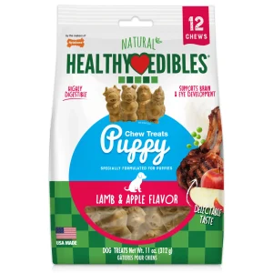 Nylabone Healthy Edibles All-Natural Long-Lasting Puppy Dog Chew Treats Lamb Apple, Small/Regular up to 25 lb. 12 ct