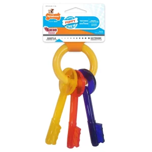 Nylabone Just for Puppies Teething Chew Dog Toy Keys Bacon, Small/Regular up to 25 lb. 1 ct