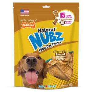 Nylabone Natural Nubz Dog Treats, AllergenFree Peanut Butter Peanut Butter, Large 30 lb. 15 ct