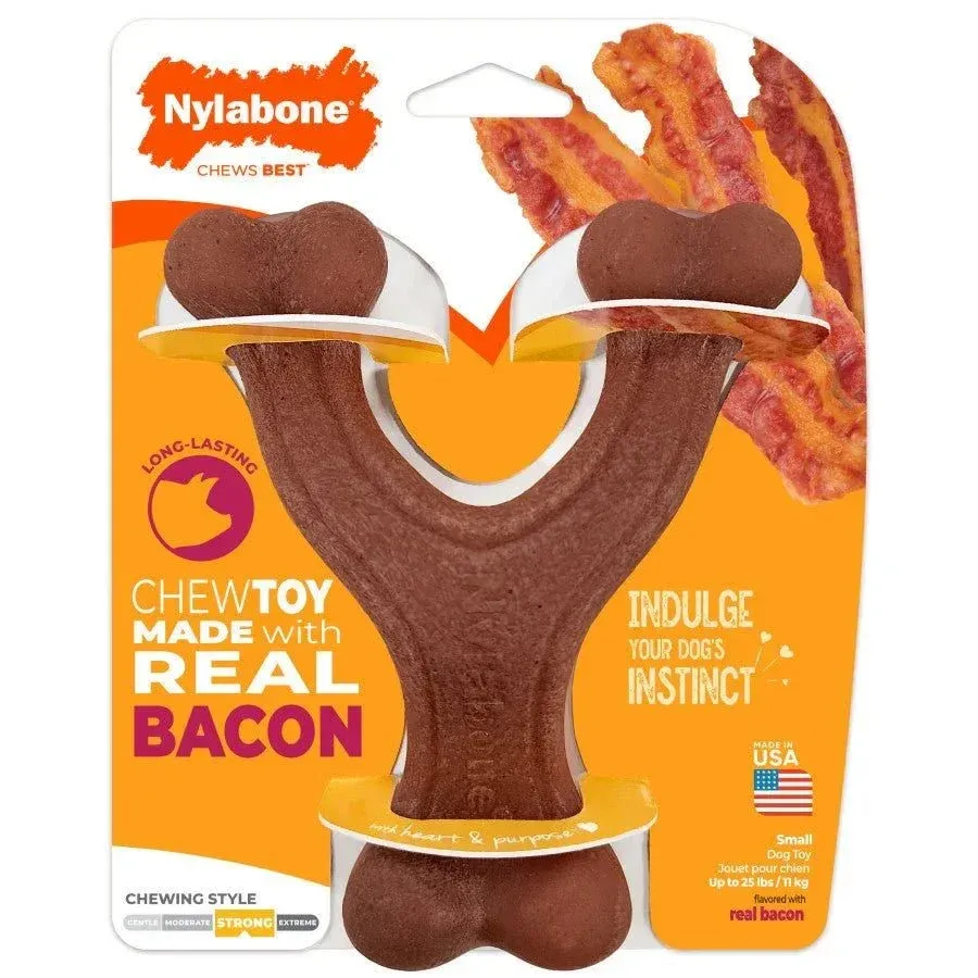 Nylabone Strong Chew Wishbone Real Bacon Dog Chew Toy