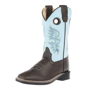 Old West Childrens Dark Brown Square Toe with Sky Blue Shaft Boot