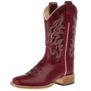 Old West Children`s Deep Red Square Toe Leather Sole Boot