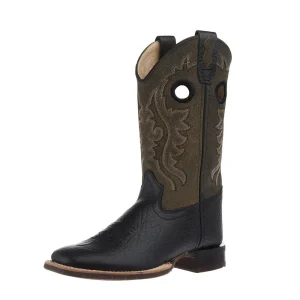 Old West Kid's Black and Vintage Charcoal Square Toe Boot