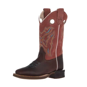 Old West Kid's Brown Vamp Brown Roughout Top