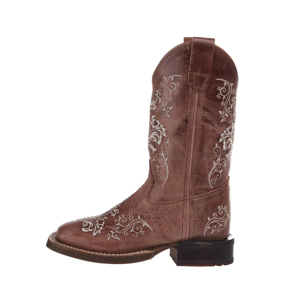 Old West Kid's Tan Embroidered Vamp Matching Top Boot - Image 2